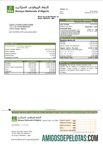 Argélia Banque Nationale D'Algerie (BNA) Declaração de hipoteca bancária Scr exemplo